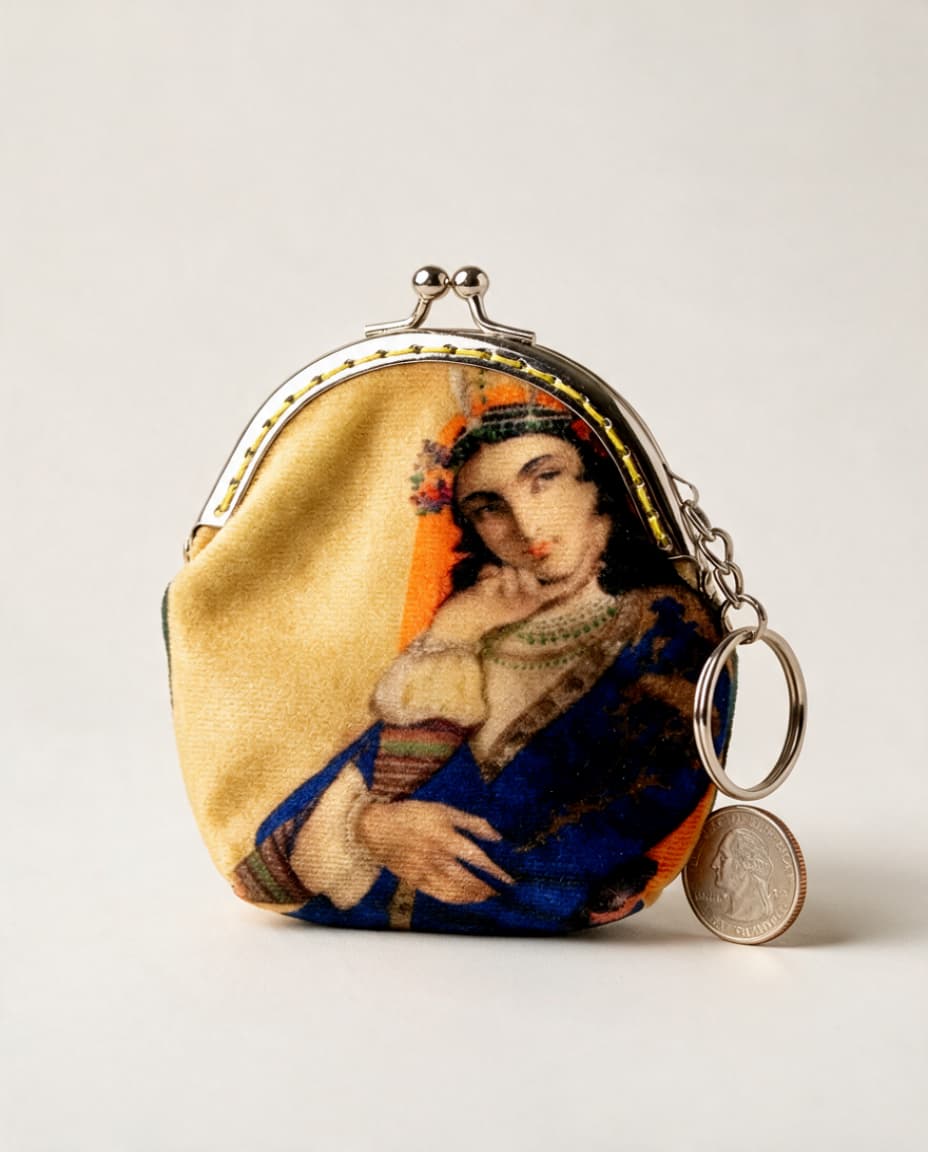 Velvet coin purse with Persian lady portrait print