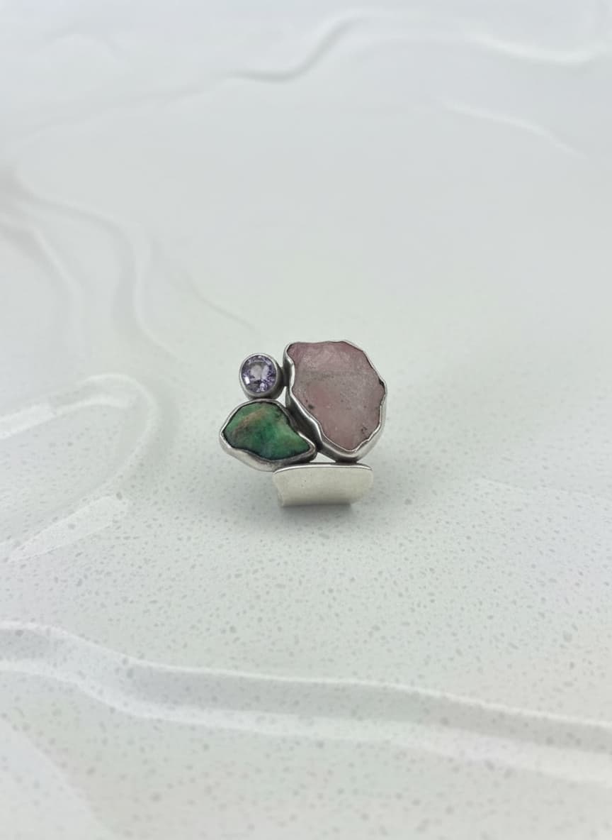Rose Quartz & Amethyst Cluster Ring