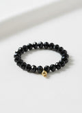 Black Czech Glass Bead Bracelet with Brass Pomegranate