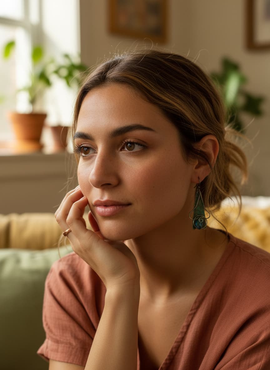 Model wearing the silver-plated turquoise artistic earrings