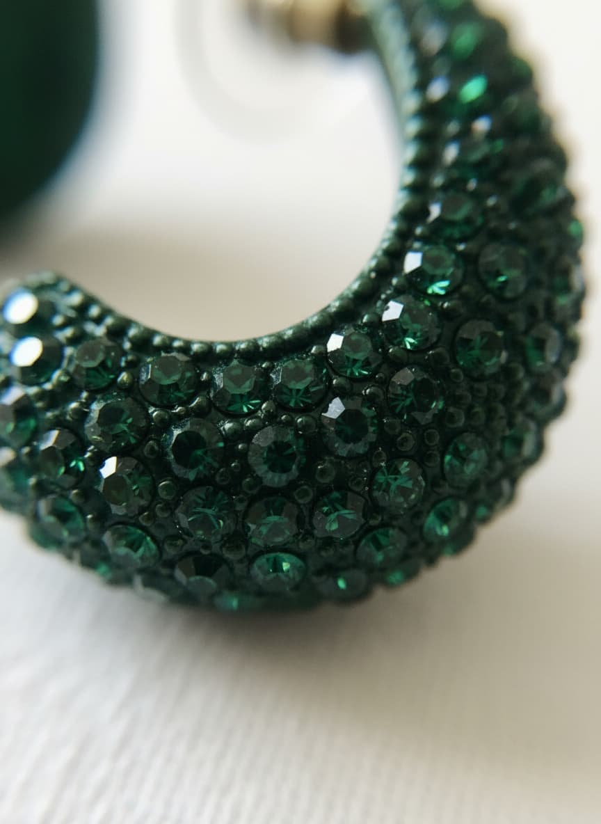 Close-up of green Czech glass drop