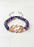 Gold-plated Persian calligraphy bracelet with amethyst on white