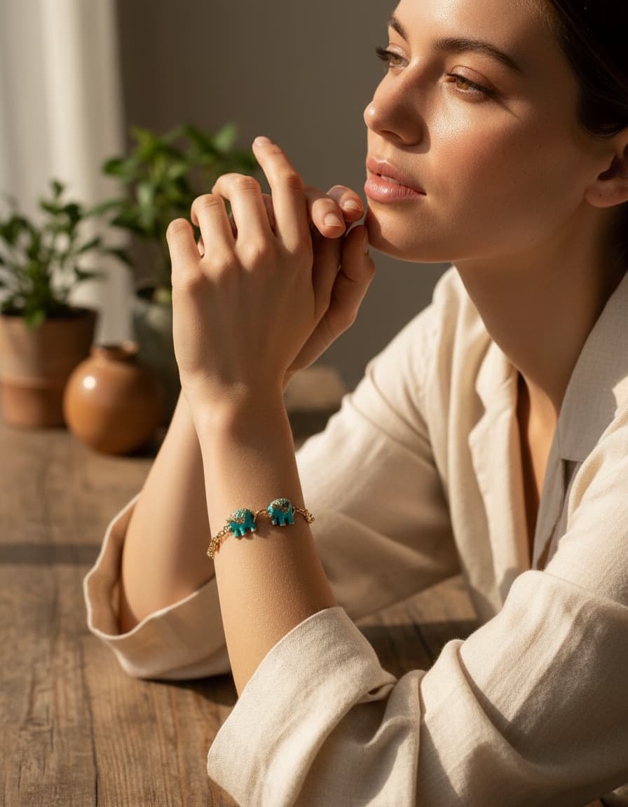Model wearing the elephant bracelet
