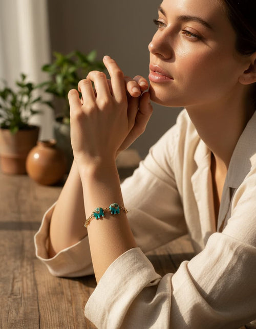 Model wearing the elephant bracelet