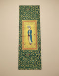 Green velvet runner with miniature figure panel