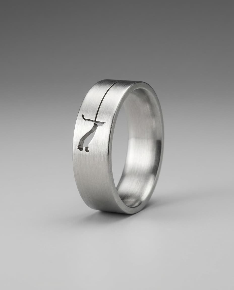 Silver-plated wide band ring with Persian engraving on grey
