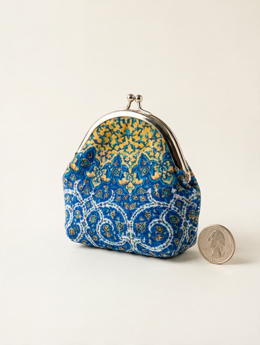 Blue and gold Persian floral coin purse