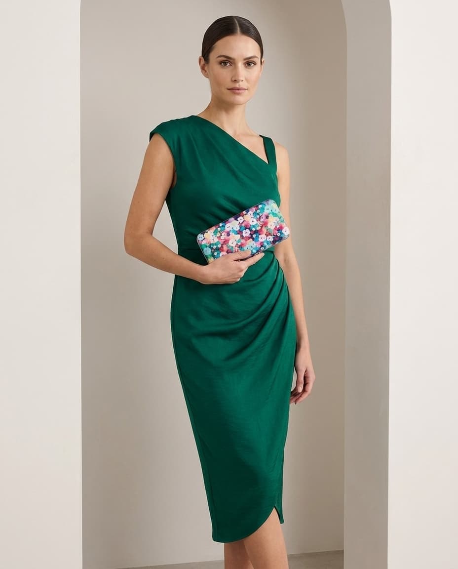 Model holding the floral box clutch