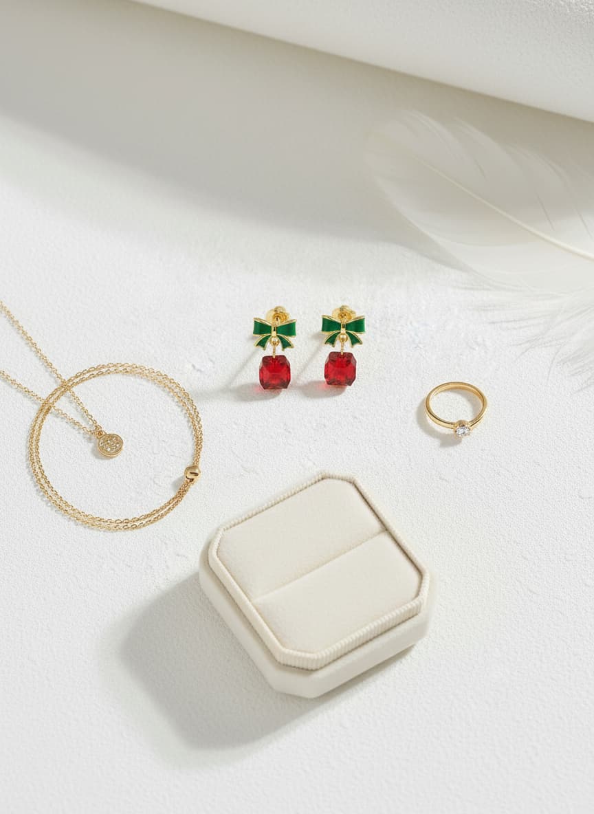 Ribbon Bow Gem Stud Earrings