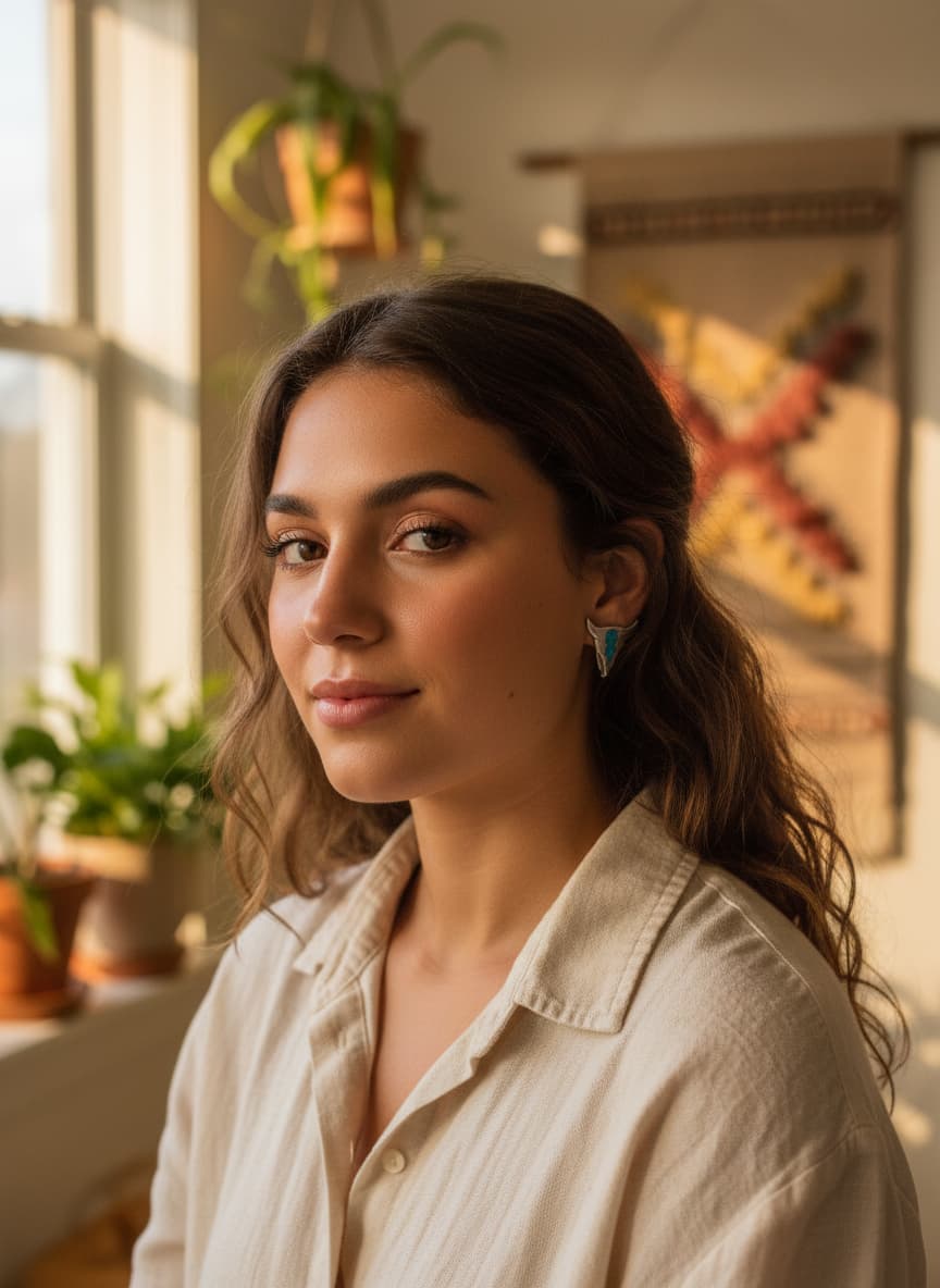 Model wearing the silver-plated cow skull stud earrings