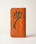 Tan Persian Calligraphy Long Wallet with Metal Ornament