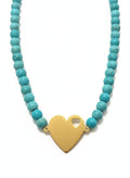 Gold-Plated Heart Necklace with Turquoise Beads by Adrissa Design