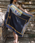 Black shawl with Persian miniature painting panel