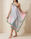 Blush pink shawl with turquoise Persian calligraphy