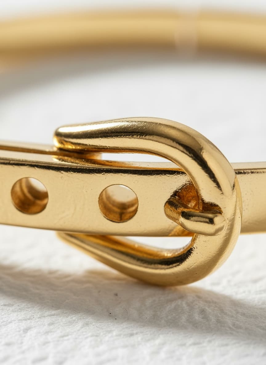 Macro close-up of the belt-buckle clasp