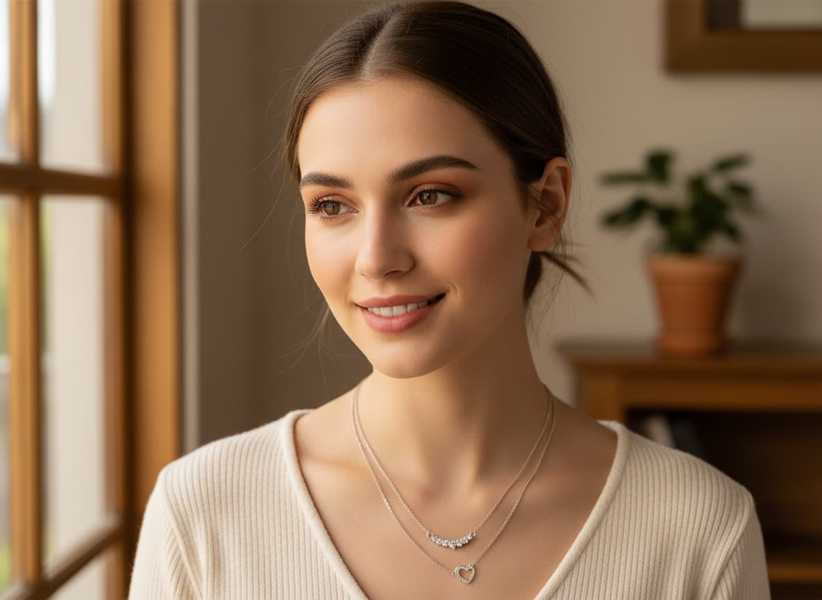 Model wearing the 2-row crystal necklace