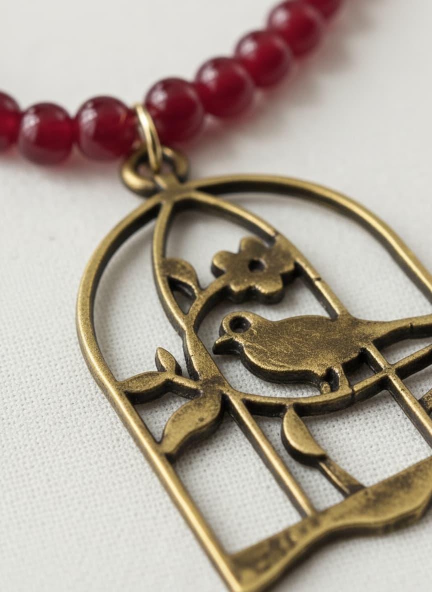 Birdcage Charm Beaded Necklace