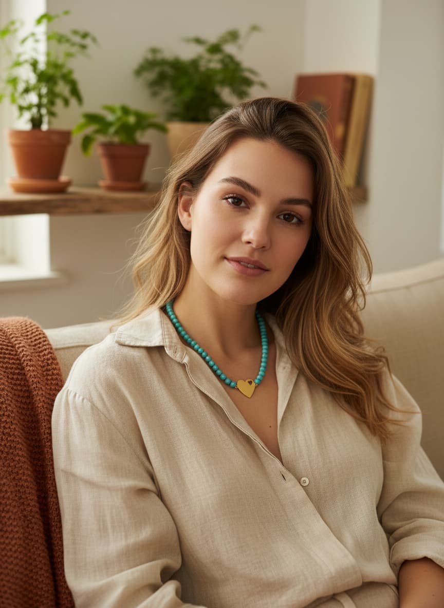 Gold-Plated Calligraphy Center Necklace with Selenite Beads by Adrissa Design — view 2