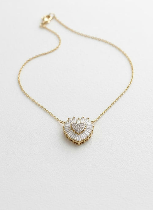 14k gold-plated heart diamond necklace on white
