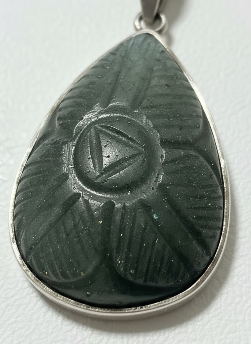 Carved Green Stone Pendant Necklace