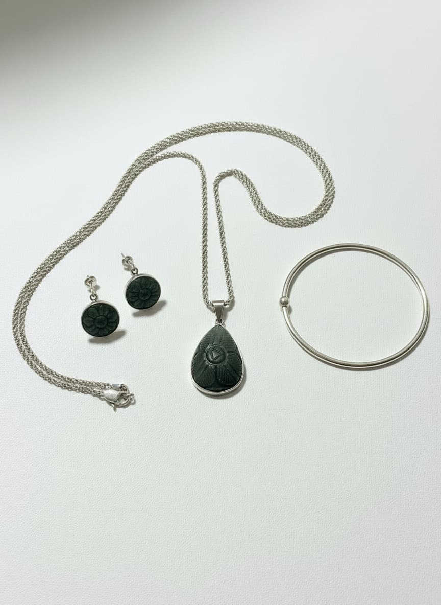 Carved Green Stone Pendant Necklace