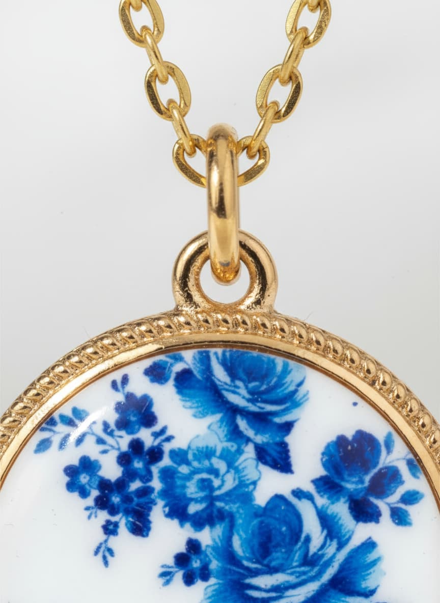 Macro close-up of the ceramic pendant
