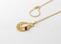 Gold eshgh calligraphy necklace with red stone beads