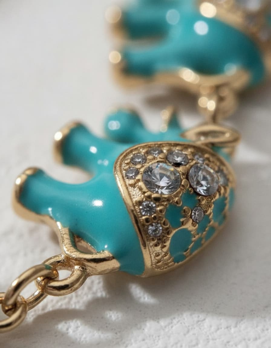 Macro close-up of the turquoise elephants and crystals