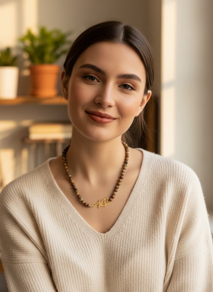Wood Bead Calligraphy Necklace