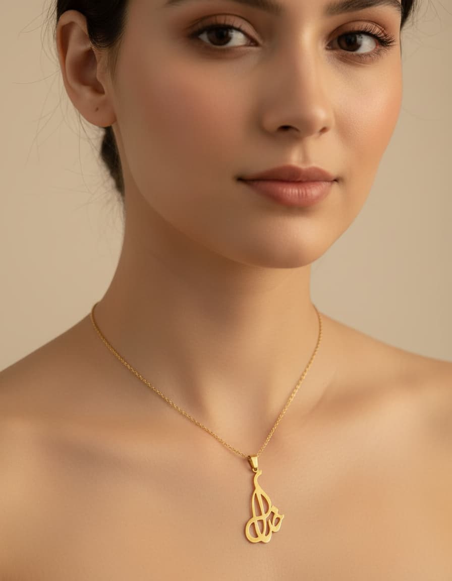 Gold Calligraphy Flourish Pendant Necklace