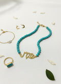 Gold-Plated Be Free Calligraphy Necklace with Turquoise Beads