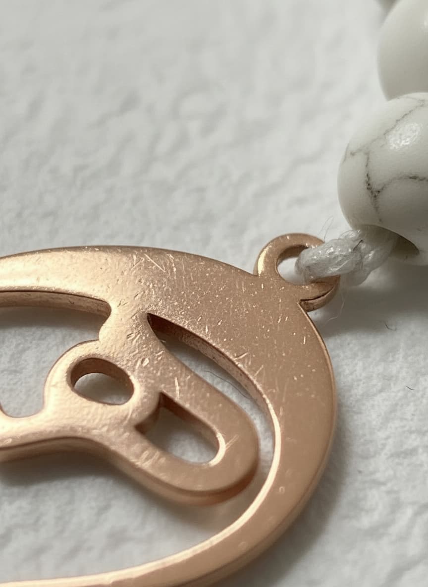 Rose Gold-Plated "Hich" Calligraphy Side Necklace with Selenite Beads by Adrissa Design — view 2