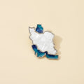 Silver-tone Iran map brooch with blue enamel seas