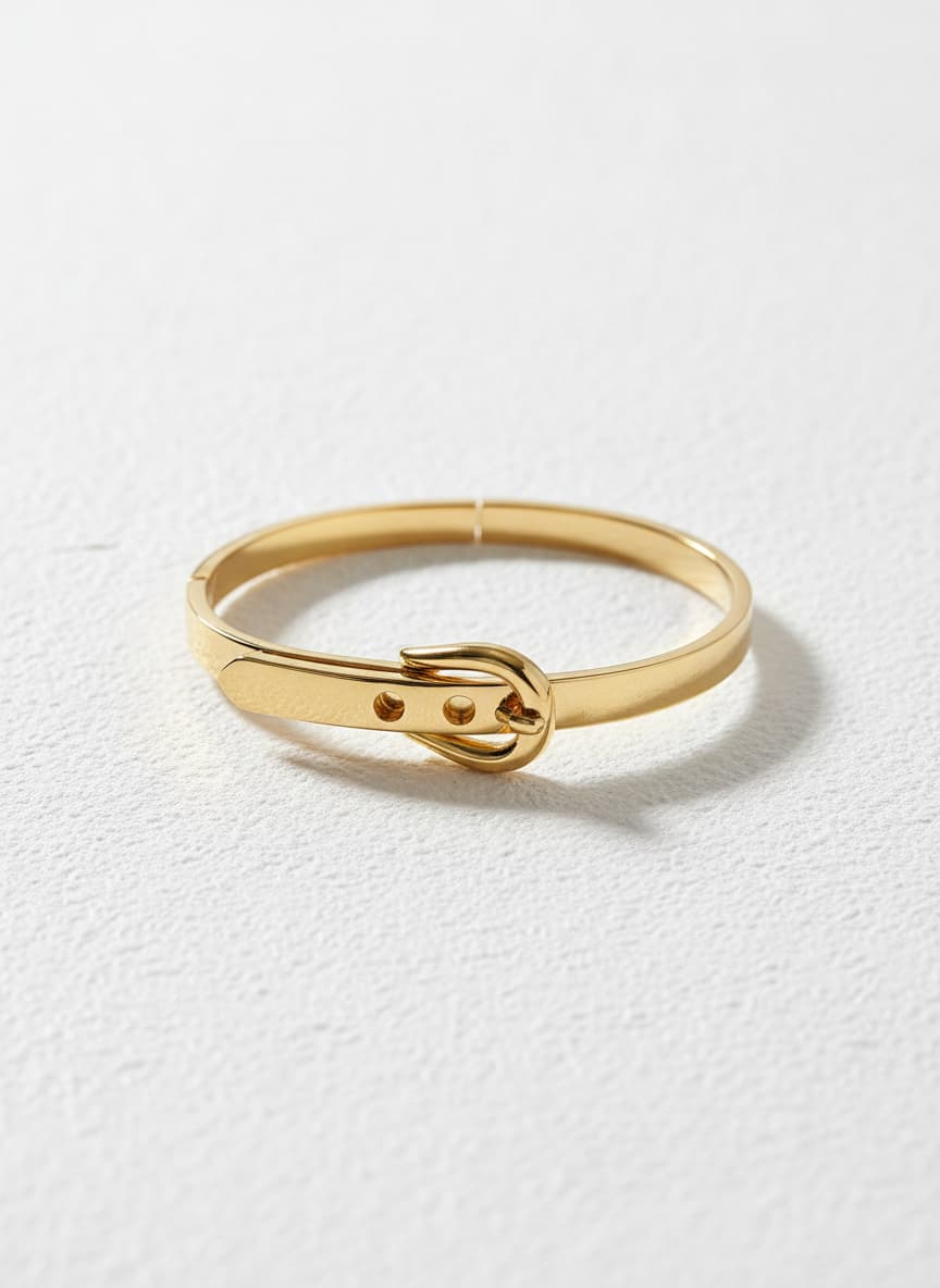 14k gold-plated belt-buckle bangle on white