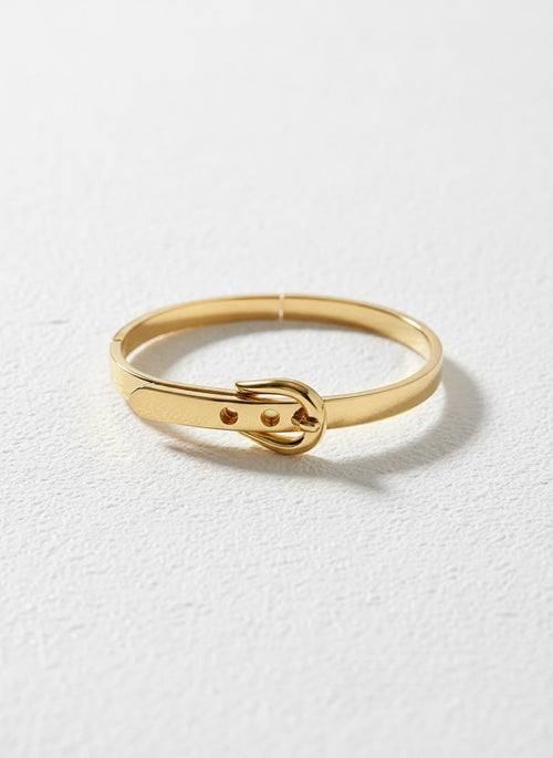 14k gold-plated belt-buckle bangle on white