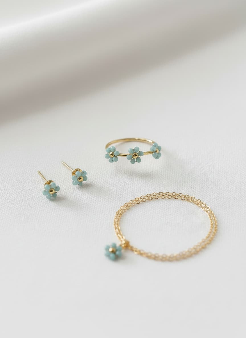 Light Blue Flower Cluster Ring