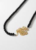 Gold-Plated Calligraphy Side Necklace with Onyx Beads by Adrissa Design