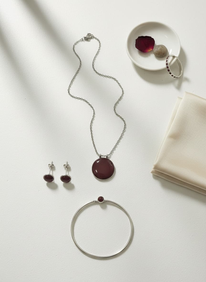 Garnet Circle Pendant Necklace