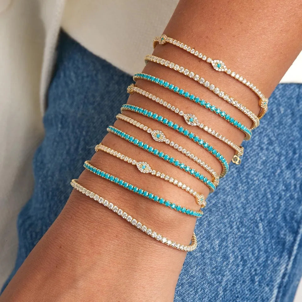 Turquoise Evil Eye Tennis Bracelet by Adrissa Design