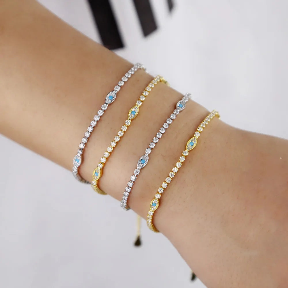 Turquoise Evil Eye Tennis Bracelet by Adrissa Design — view 2