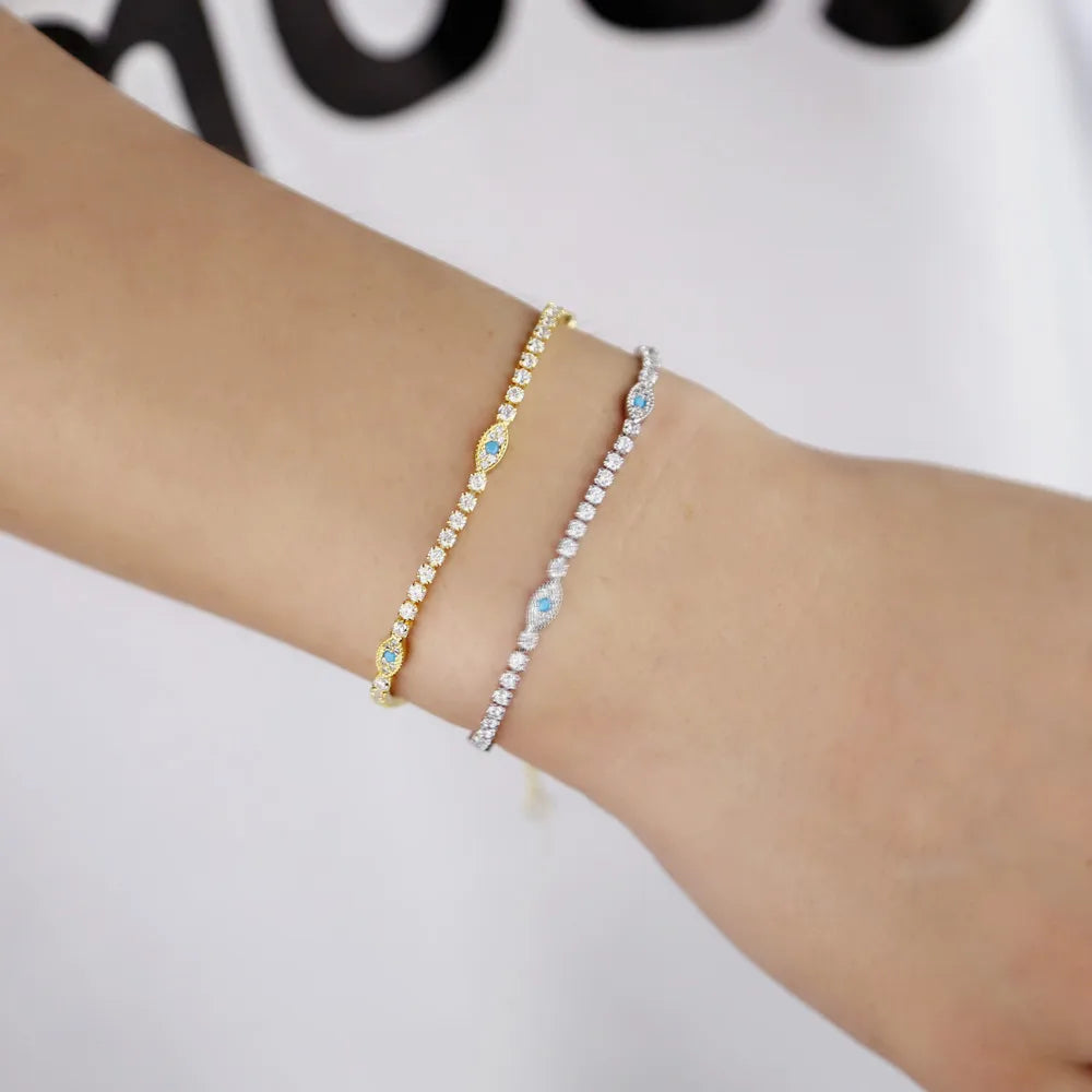 Turquoise Evil Eye Tennis Bracelet by Adrissa Design — view 6