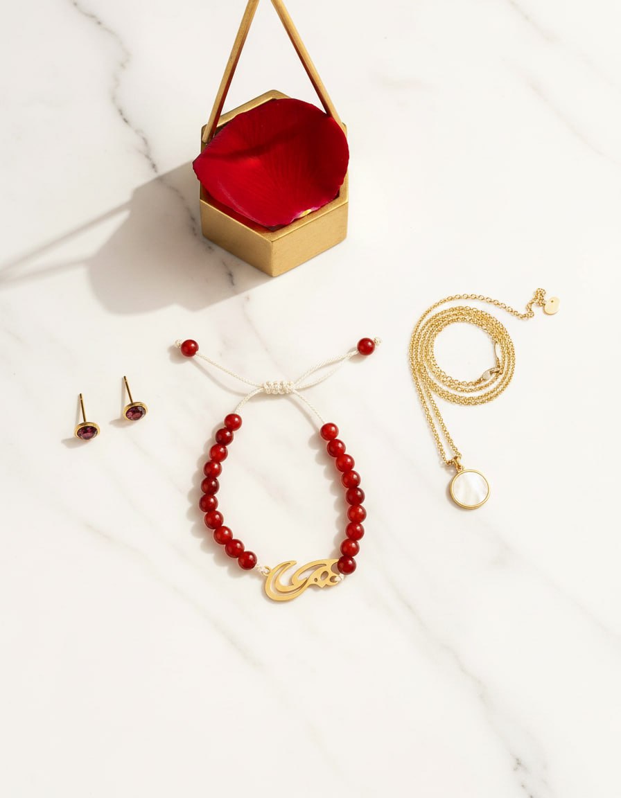 Garnet Bead Calligraphy Bracelet