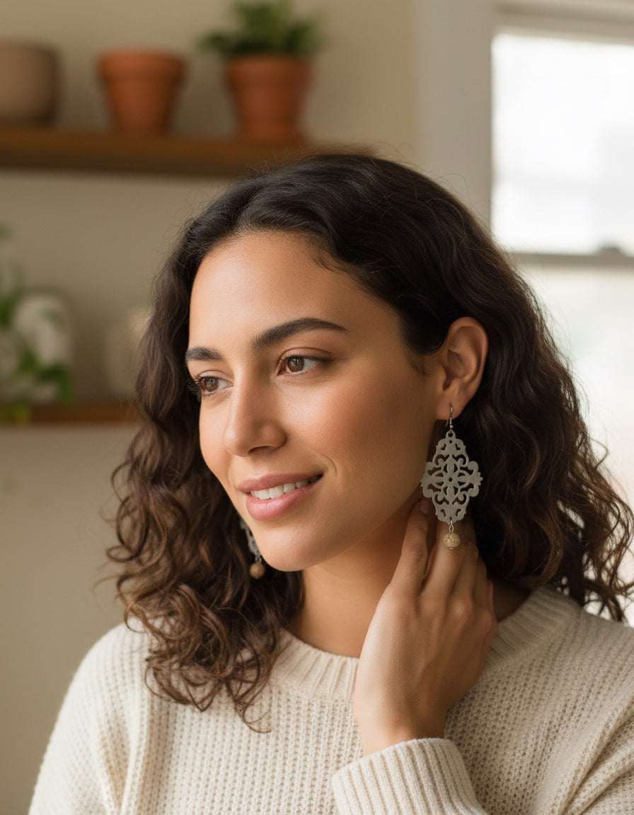 Gray Filigree Drop Earrings