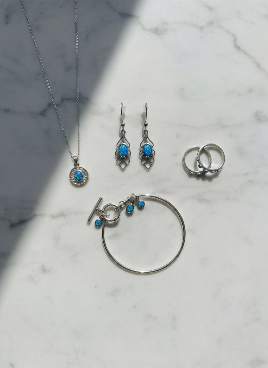 Blue Opal Silver Drop Earrings