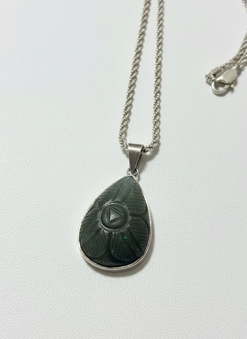Carved Green Stone Pendant Necklace by Adrissa Design