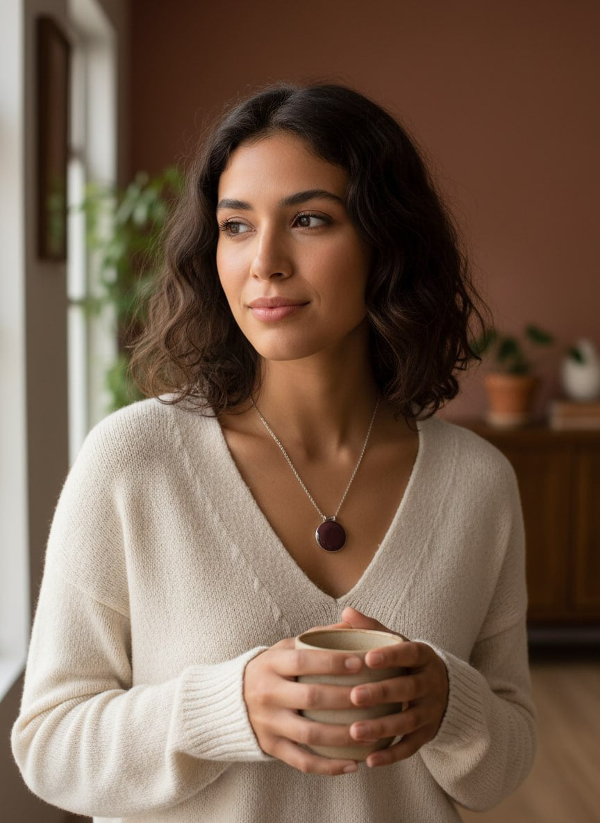 Garnet Circle Pendant Necklace