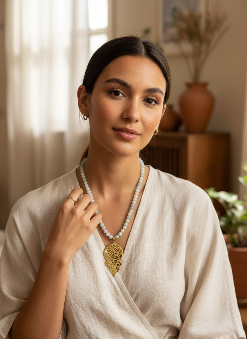Amazonite Beaded Paisley Necklace by Adrissa Design