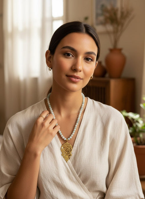 Amazonite Beaded Paisley Necklace by Adrissa Design