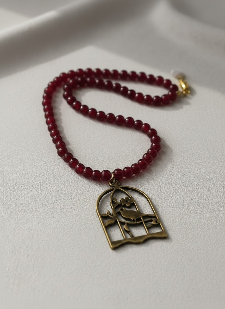 Birdcage Charm Beaded Necklace