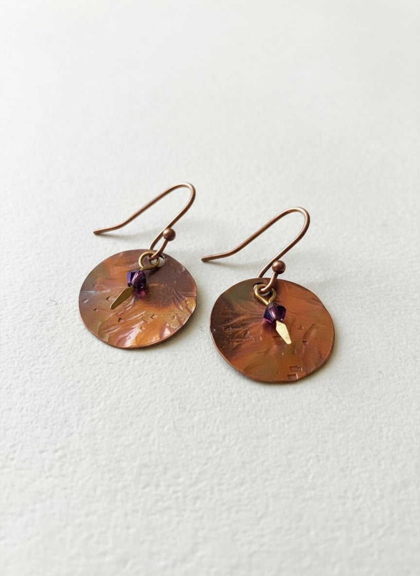 Hammered Copper Disc Earrings